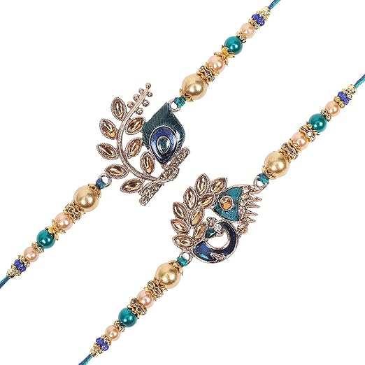 Riddhika Ventures Stylish Kundan and AD Ring Rakhi (Set of 2) with Roli Chawal and Greeting Card || Raksha Bandhan Traditional Festive Gift (K2K3)
