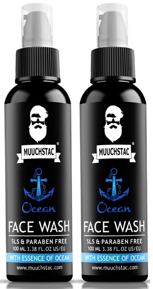Muuchstac Ocean Face Wash for Men (2 x 100ml) – Anti-Acne/Pimple, Oil Control & Skin Brightening Cleanser – with Niacinamide, Menthol & Licorice Extracts – For All Skin Types