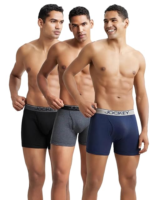 Jockey 8009 Men Super Combed Cotton Solid Long Trunk Boxer Brief(Pack of 3)