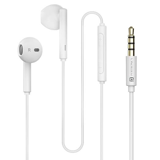 Portronics Conch Theta A in Ear 3.5mm Wired Earphones with In Line HD Mic, Powerful Audio, 14.2mm Dynamic Driver, Unique Earbuds Design,