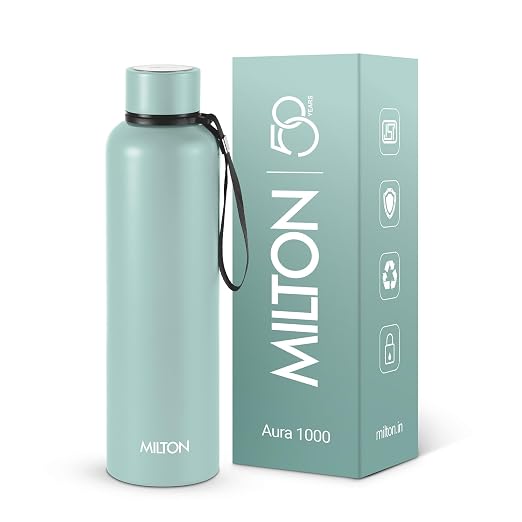 Milton Aura 1000 Thermosteel Water Bottle, 24 Hr Hot and Cold I Leak Proof Lid, ISI Certified I Vacuum Insulated I for Office, Gym, School
