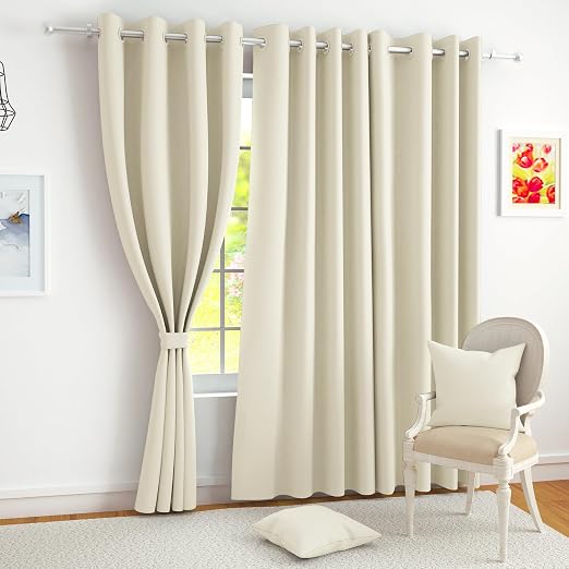 Story@Home 100% True Blackout Door Curtains 7 Feet Long Set of 2 | Plain Design | Room Darkening Curtain | Thermal Insulated Curtains for