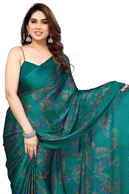 MIRCHI FASHION Saree for Woman Chiffon Leaf Printed | Lightweight Daily Wear Comfortable Women's Sari with Blouse Piece (Available in 30