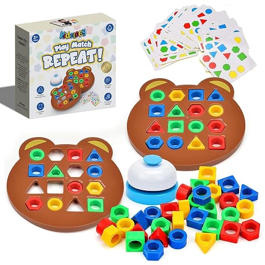 Kidology Geometric Shape and Color Matching Puzzle Board Game with Bell for Kids 3+ Years | Sensory Educational, Fun and Learning Toy for