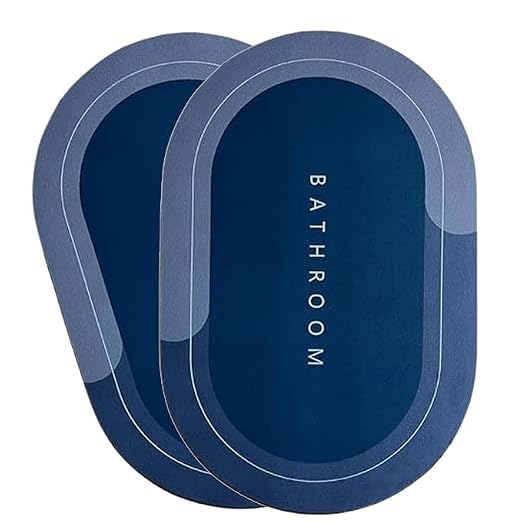 VERVENIX Pack of 2 Bathroom Mats Anti Slip Quick Dry Soft Water Absorbing | Oval Anti-Skid Non-Slip Rubber Doormat for Home, Kitchen &