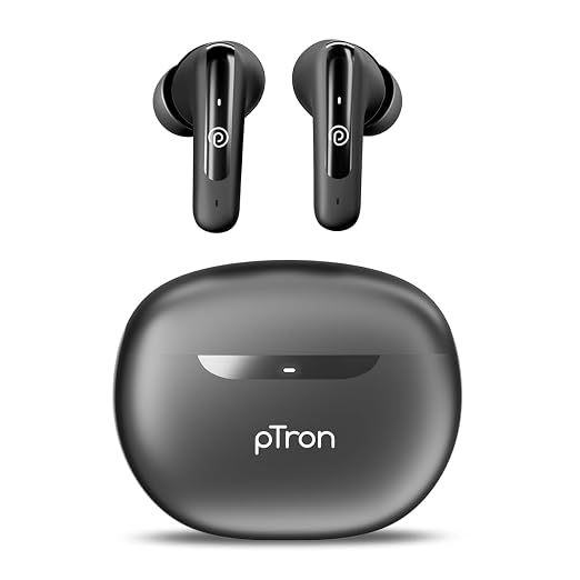 pTron Bassbuds Astra in-Ear TWS Earbuds w/Stereo Sound, 34Hrs Playtime, Stereo Calls, Custom EQ, Mobile App, BTv5.3 Headphones, Touch