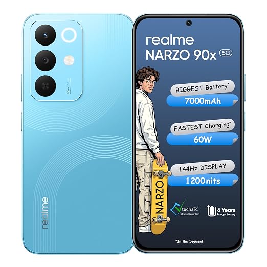 realme NARZO 90x 5G (Aqua Blue 2026, 6GB+128GB) | 7000mAh + 60W Biggest Battery & Fastest Charging in the Segment* | 144Hz Bright Display |