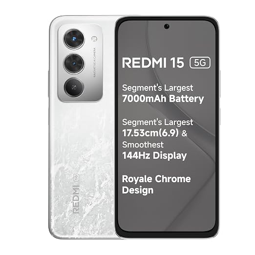 REDMI 15 5G Frosted White (8GB + 256GB) | Segment's Largest 7000mAh Battery | 144Hz Display | Snapdragon 6s Gen 3