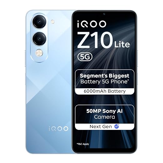 iQOO Z10 Lite 5G (Titanium Blue 2026, 4GB RAM, 64GB Storage) | Dimensity 6300 | 50MP Sony AI Camera | 6000mAh | IP64