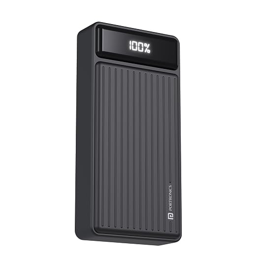 Portronics Luxcell B 20K Advanced 20000mAh Power Bank with 22.5W Max Output, LED Battery Display, USB-A + Type C PD (Black)
