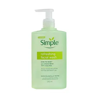 Simple Kind to Skin Refreshing Facial Wash - Soap-Free Gentle Cleanser with Vitamin E & Glycerin, 250ml