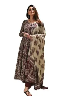 Nermosa Women Printed Anarkali Kurta and Pant Set with Dupatta | Printed Kurta Set | Women Kurta Sets |