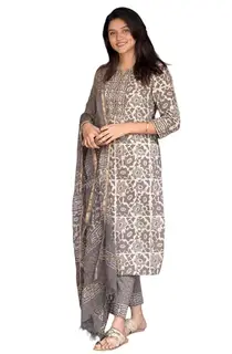 KLOSIA Women's Printed Straight Kurta and Pant with Dupatta Set
