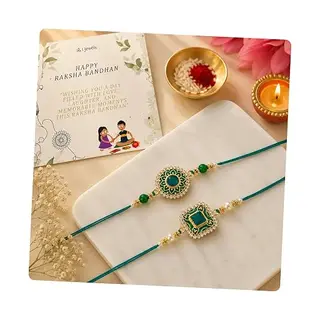 I Jewels Pearl & Kundan Designer Bhaiya Rakhi With Roli Chawal & Rakshabandhan Card for Bro/Brother/Bhai(Pack Of 2)