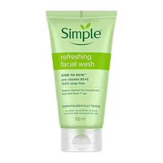 Simple Kind To Skin Refreshing Facial Wash 150 ml | 100% Soap-Free Facewash that doesn't dry out your skin| For All Skin Types