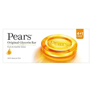Pears Original Glycerin Soap Bar - Pure & Gentle Glow | With 98% Pure Glycerin | For Hydration & Glow | With Plant Based Cleanser for Skin & Body | Paraben-free | 125gms x 5