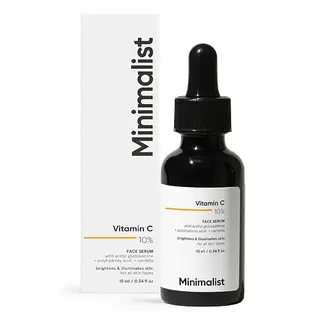 Minimalist 10% Advanced Vitamin C Serum for Glowing Skin | Brightening & Dark Spot Treatment | Treats Uneven Skin Tone, Dullness & UV Damage | Daily Face Serum (Stable Vitamin C) | 10ml
