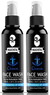 Muuchstac Ocean Face Wash for Men (2 x 100ml) – Anti-Acne/Pimple, Oil Control & Skin Brightening Cleanser – with Niacinamide, Menthol & Licorice Extracts – For All Skin Types