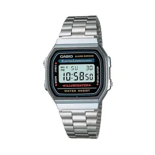 Casio Unisex Vintage A168WA-1WDF Black Digital Dial Silver Stainless Steel Band D131