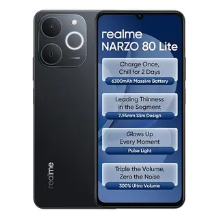 realme NARZO 80 Lite 4G (Obsidian Black 2026, 4GB+64GB) | 6300mAh Segment's Biggest Battery | 7.94mm Slim Design | 300% Ultra Volume |