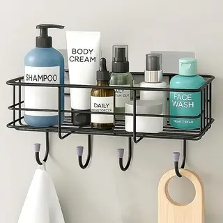 Plantex Bathroom Organiser Without Drill/GI Steel Self Adhesive Bathroom Shelf/Bathroom Stand for Wall/Bathroom Accessories Set Pack of 1