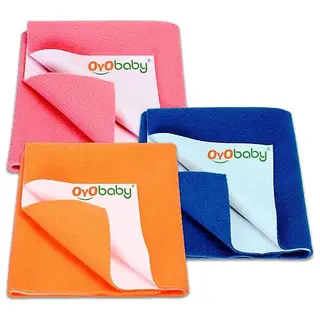 OYO BABY Anti-Piling Fleece Extra Absorbent Instant Dry Sheet for Baby, Baby Bed Protector, Waterproof Sheet, Small Size 50x70cm, Pack of