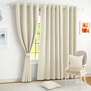 Story@Home 100% True Blackout Door Curtains 7 Feet Long Set of 2 | Plain Design | Room Darkening Curtain | Thermal Insulated Curtains for