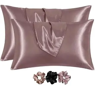 GO WELL Solid Satin Silk Pillow Covers Pack of 2 for Hair and Skin-with Satin Scrunchies |Satin Pillow coves for Hair and Skin|scrunchies