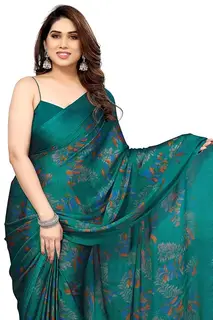 MIRCHI FASHION Saree for Woman Chiffon Leaf Printed | Lightweight Daily Wear Comfortable Women's Sari with Blouse Piece (Available in 30