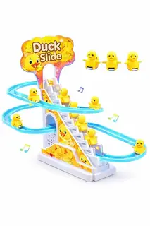 TEC TAVAKKAL Duck Slide Toy Set, Funny Automatic Stair-Climbing Ducklings Cartoon Race Track Set Duck Roller Coaster Escalator Toy with