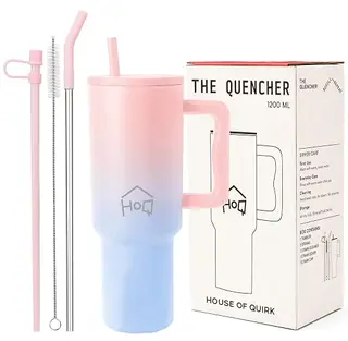 House of Quirk 1200ML Stainless Steel Tumbler with Handle & Lid, 2 Straws – Large Travel Mug Water Cup for Gym, Office & Outdoor Use