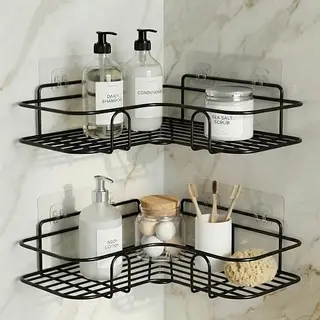 DALUCI Set of 2 Metal Bathroom Corner Shelf Rack | No Drilling Self Adhesive Wall Mounted Storage Organizer for Bathroom & Kitchen |