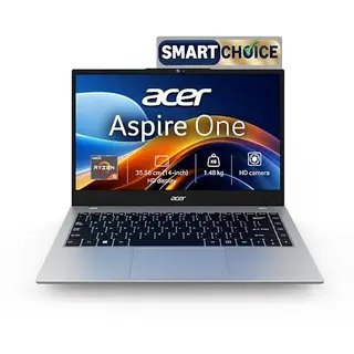 Acer Smartchoice Aspire One AMD Ryzen 5-40 Laptop (8GB LPDDR5, 512GB SSD, 14" WXGA, Windows 11, Office 2024, Pure Silver, A114-43)