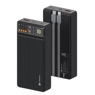 Portronics Luxcell Bind 20k 20000mAh Powerbank with 22.5W Fast Charging, in-Built Type C PD / 8 Pin Cable, LED Indicator (Black)